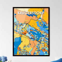 KRUGERSDORP SOUTH AFRICA Vibrant Colorful Art Map Poster Blue Orange